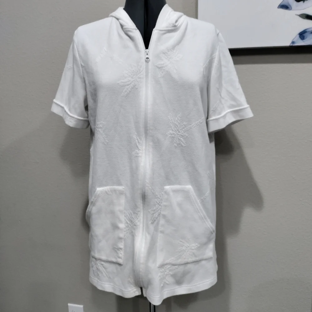 Croft & Barrow white palms swimsuit coverup jacket women's size Medium